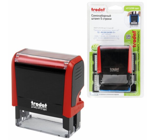 Штамп самонаборный 5-стр, 58х22 мм, синий, TRODAT 4913P4/DB, корпус КРАСНЫЙ, КАССЫ В КОМПЛЕКТЕ, 43219