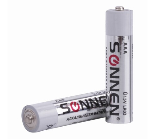 Батарейки КОМПЛЕКТ 2 шт., SONNEN Alkaline, AAA (LR03, 24А), алкалиновые, мизинчиковые, блистер, 451087 Батарейки КОМПЛЕКТ 2 шт., SONNEN Alkaline, AAA (LR03, 24А), алкалиновые, мизинчиковые, блистер, 451087