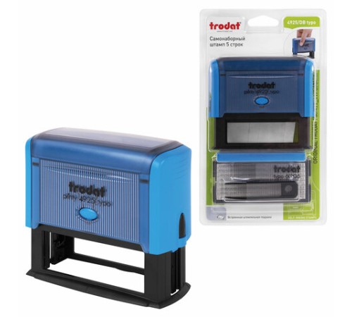 Штамп самонаборный 5-стр, оттиск 82х25 мм, синий, TRODAT 4925, корпус СИНИЙ, КАССЫ В КОМПЛЕКТЕ, 53404