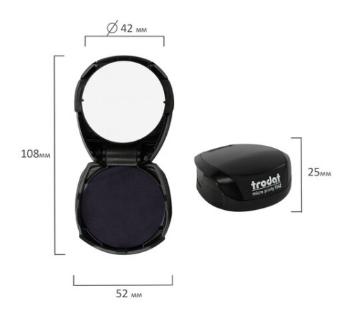 Оснастка для печатей КАРМАННАЯ, D=42 мм, синий, TRODAT 9342 MICRO P4, корпус черный, подушка, 163186