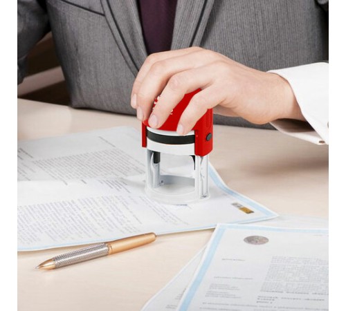 Оснастка для печатей оттиск D=42 мм, синий, TRODAT IDEAL 46042, корпус КРАСНЫЙ, крышка, подушка,125311