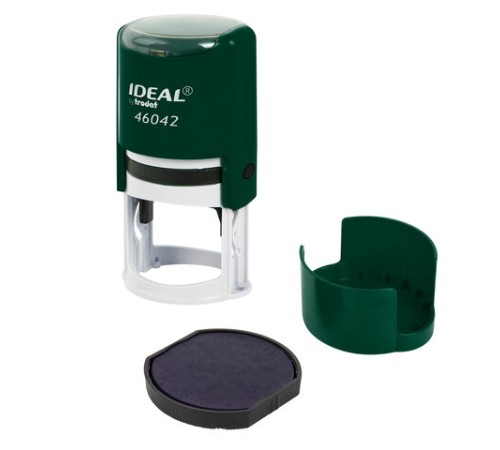 Оснастка для печатей оттиск D=42 мм, синий, TRODAT IDEAL 46042, корпус ИЗУМРУД, крышка, подушка,191407