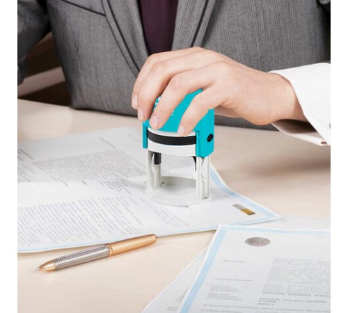 Оснастка для печатей оттиск D=42 мм, синий, TRODAT IDEAL 46042, корпус БИРЮЗОВЫЙ, крышка, подушка,198959