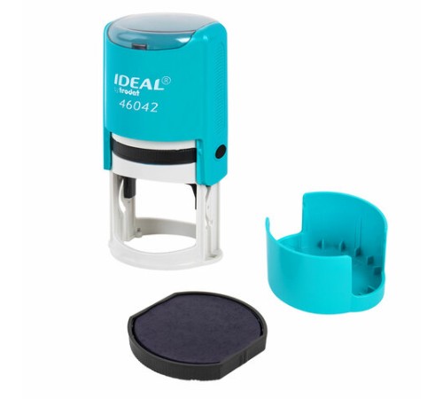 Оснастка для печатей оттиск D=42 мм, синий, TRODAT IDEAL 46042, корпус БИРЮЗОВЫЙ, крышка, подушка,198959