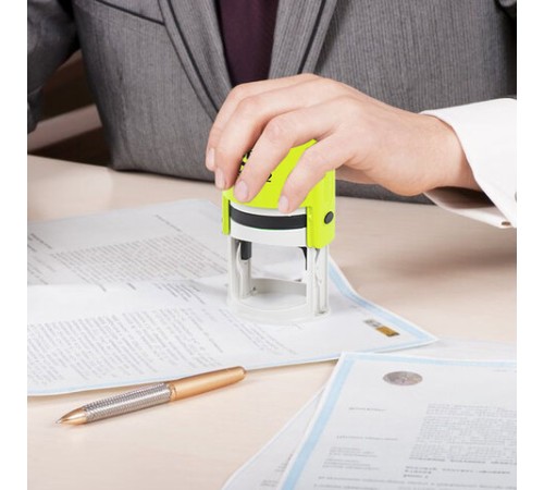 Оснастка для печатей оттиск D=42 мм, синий, TRODAT IDEAL 46042, корпус ЖЕЛТЫЙ, крышка, подушка, 198960