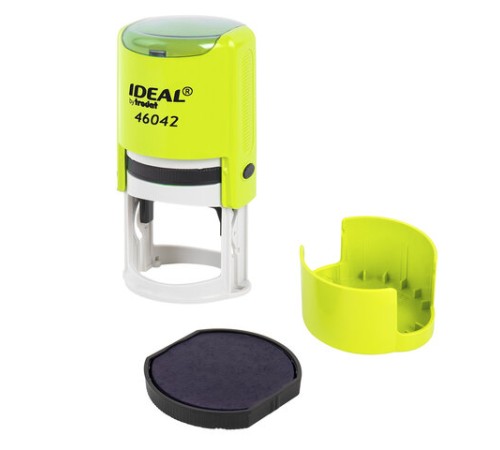 Оснастка для печатей оттиск D=42 мм, синий, TRODAT IDEAL 46042, корпус ЖЕЛТЫЙ, крышка, подушка, 198960