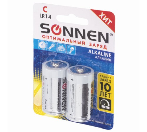 Батарейки КОМПЛЕКТ 2 шт., SONNEN Alkaline, С (LR14, 14А), алкалиновые, блистер, 451090 Батарейки КОМПЛЕКТ 2 шт., SONNEN Alkaline, С (LR14, 14А), алкалиновые, блистер, 451090