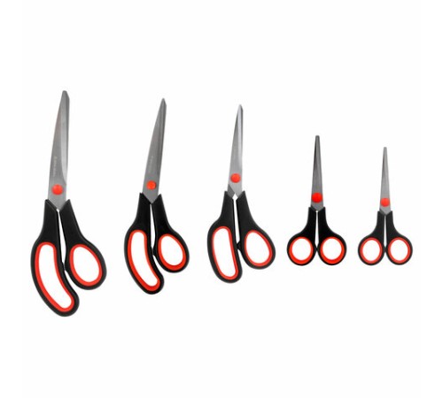 Ножницы BRAUBERG SOFT GRIP НАБОР 5 штук (140, 170, 190, 220, 240 мм), эргономичные черно-красные ручки, ВЫГОДНАЯ УПАКОВКА, 238410