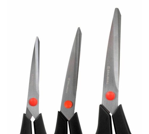 Ножницы BRAUBERG SOFT GRIP НАБОР 5 штук (140, 170, 190, 220, 240 мм), эргономичные черно-красные ручки, ВЫГОДНАЯ УПАКОВКА, 238410