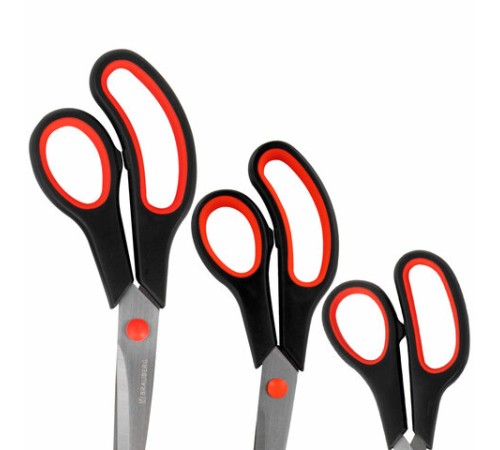 Ножницы BRAUBERG SOFT GRIP НАБОР 5 штук (140, 170, 190, 220, 240 мм), эргономичные черно-красные ручки, ВЫГОДНАЯ УПАКОВКА, 238410