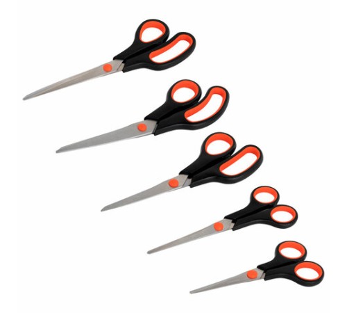 Ножницы BRAUBERG SOFT GRIP НАБОР 5 штук (140, 170, 190, 220, 240 мм), эргономичные черно-красные ручки, ВЫГОДНАЯ УПАКОВКА, 238410
