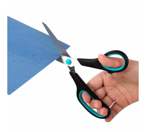 Ножницы BRAUBERG SOFT GRIP, НАБОР 3 штуки (140, 190, 230 мм), эргономичные черно-бирюзовые ручки, ВЫГОДНАЯ УПАКОВКА, 238411