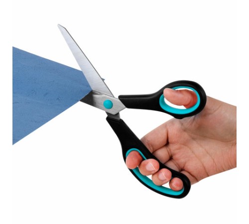 Ножницы BRAUBERG SOFT GRIP, НАБОР 3 штуки (140, 190, 230 мм), эргономичные черно-бирюзовые ручки, ВЫГОДНАЯ УПАКОВКА, 238411