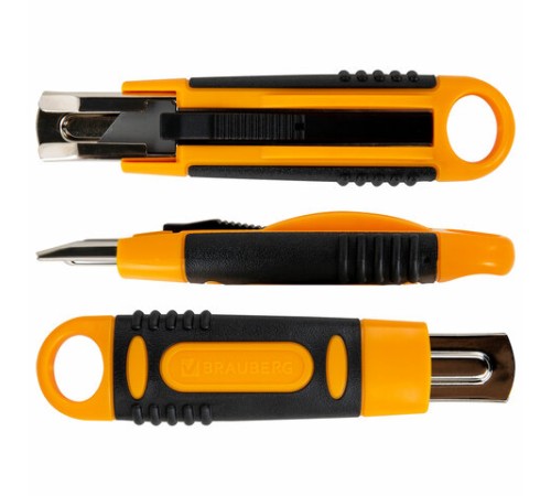 Нож универсальный мощный с возвратной пружиной BRAUBERG reSTART, трапециевидное лезвие, 238730