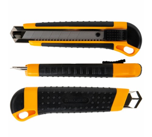 Нож универсальный мощный, 25 мм, BRAUBERG EXTRA, автофиксатор, резиновые вставки, 238731