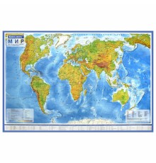 Карта мира физическая 101х66 см, 1:29М, с ламинацией, интерактивная, в тубусе, BRAUBERG, 112378