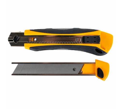 Нож универсальный мощный, 25 мм, BRAUBERG EXTRA-DL, с двумя фиксаторами, резиновые вставки, 238732