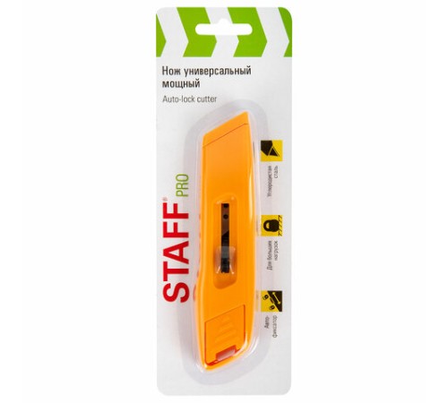 Нож универсальный мощный STAFF PRO, автофиксатор, ABS-пластик, 238734