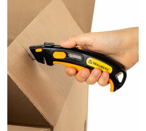 Нож универсальный мощный, BRAUBERG METALLIC PRO, автофиксатор, функция автовозврата, 238737