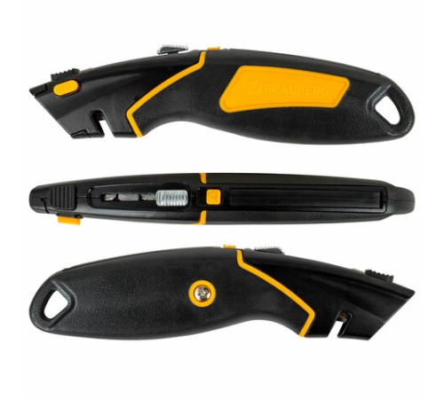 Нож универсальный мощный цинковый BRAUBERG METALLIC PRO, автофиксатор, резиновые вставки, 238738