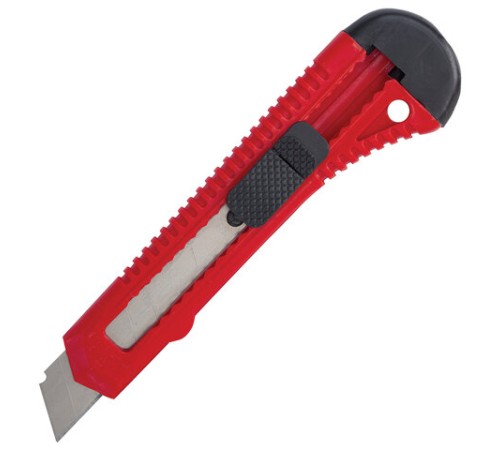 Нож канцелярский 18 мм STAFF EVERYDAY, фиксатор, красный матовый корпус, упаковка с подвесом, 238768