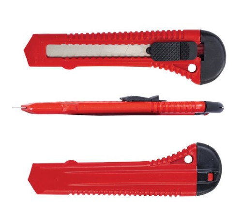 Нож канцелярский 18 мм STAFF EVERYDAY, фиксатор, красный матовый корпус, упаковка с подвесом, 238768