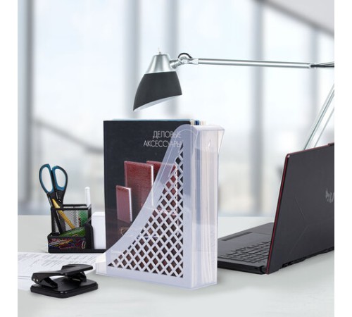 Лоток вертикальный для бумаг BRAUBERG ECO, 240х80х290 мм, сетчатый, прозрачный, 239016