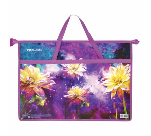 Папка для рисунков и чертежей с ручками BRAUBERG А3, пластик, молния сверху, 