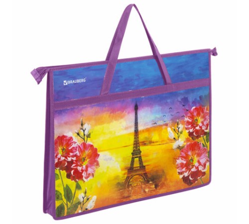 Папка для рисунков и чертежей с ручками BRAUBERG А3, пластик, молния сверху, 