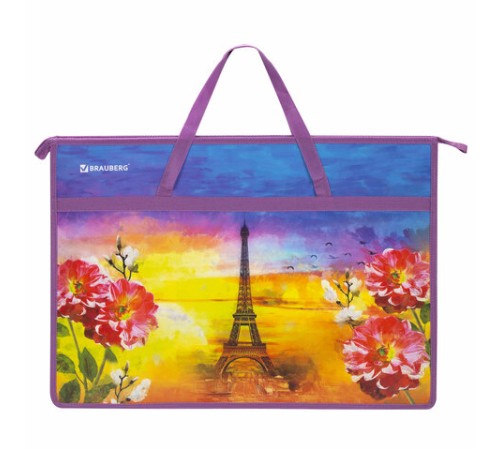 Папка для рисунков и чертежей с ручками BRAUBERG А3, пластик, молния сверху, 