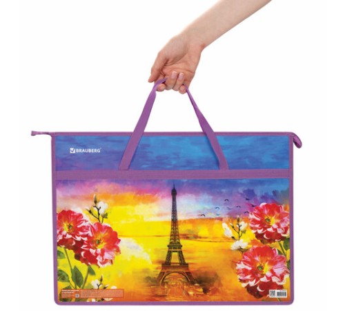 Папка для рисунков и чертежей с ручками BRAUBERG А3, пластик, молния сверху, 