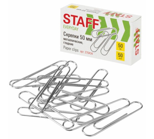 Скрепки большие 50 мм гладкие 50 шт., STAFF 