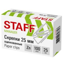 Скрепки STAFF, 25 мм, оцинкованные, треугольные, 100 шт., в картонной коробке, 270442