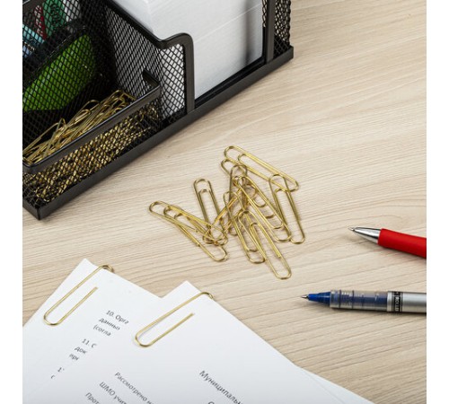 Скрепки большие 50 мм, BRAUBERG, золотистые, 50 шт., в картонной коробке, 270447