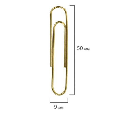 Скрепки большие 50 мм, BRAUBERG, золотистые, 50 шт., в картонной коробке, 270447