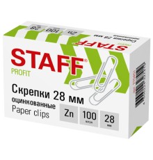 Скрепки STAFF, 28 мм, оцинкованные, 100 шт., в картонной коробке, 270451
