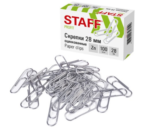 Скрепки STAFF, 28 мм, оцинкованные, 100 шт., в картонной коробке, 270451