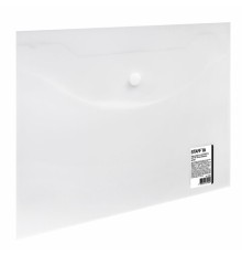 Папка-конверт с кнопкой МАЛОГО ФОРМАТА (240х190 мм), А5, матовая, прозрачная, 0,15 мм, STAFF, 270463