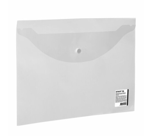 Папка-конверт с кнопкой STAFF, А4, до 100 листов, прозрачная, 0,15 мм, 270467