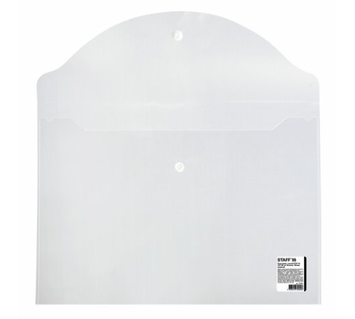 Папка-конверт с кнопкой STAFF, А4, до 100 листов, прозрачная, 0,15 мм, 270467
