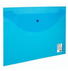 Папка-конверт с кнопкой STAFF, А4, до 100 листов, прозрачная, синяя, 0,15 мм, 270470