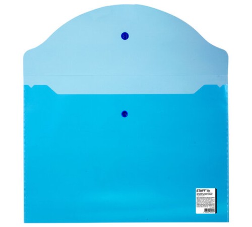 Папка-конверт с кнопкой STAFF, А4, до 100 листов, прозрачная, синяя, 0,15 мм, 270470