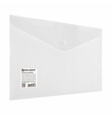 Папка-конверт с кнопкой BRAUBERG А4 до 100 л. матовая прозрачная СВЕРХПРОЧНАЯ 0,18 мм, 270471