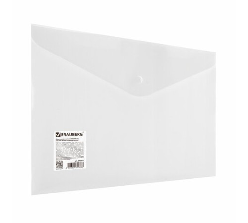 Папка-конверт с кнопкой BRAUBERG А4 до 100 л. матовая прозрачная СВЕРХПРОЧНАЯ 0,18 мм, 270471