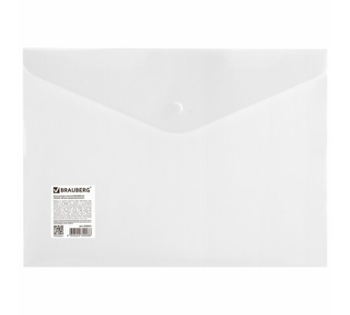 Папка-конверт с кнопкой BRAUBERG А4 до 100 л. матовая прозрачная СВЕРХПРОЧНАЯ 0,18 мм, 270471