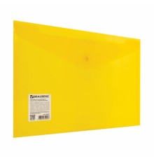 Папка-конверт с кнопкой BRAUBERG А4 до 100 л. прозрачная желтая СВЕРХПРОЧНАЯ 0,18 мм, 270472