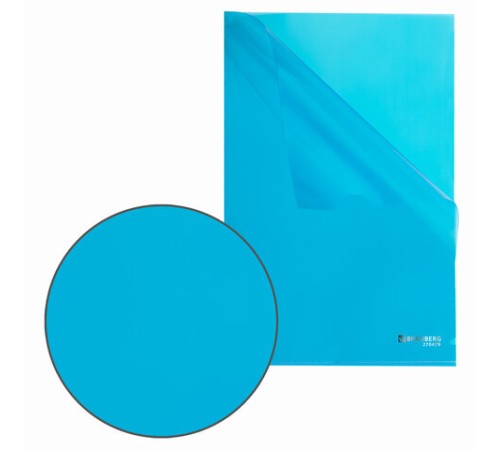Папка-уголок плотная BRAUBERG SUPER, 0,18 мм, синяя, 270479