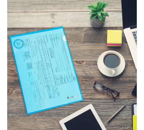 Папка-уголок плотная BRAUBERG SUPER, 0,18 мм, синяя, 270479