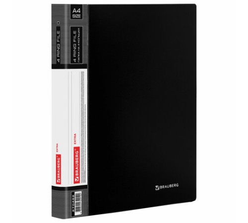 Папка на 4 кольцах, ширина 25 мм, BRAUBERG EXTRA, до 170 листов, ЧЕРНАЯ, 0,7 мм, 270482