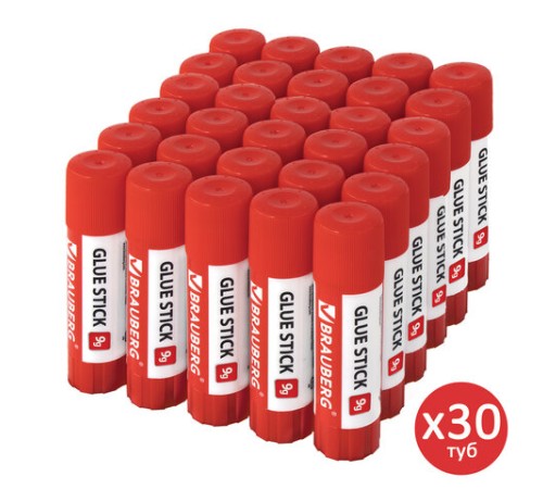 Клей-карандаш 9 г ВЫГОДНАЯ УПАКОВКА КОМПЛЕКТ 30 штук, BRAUBERG, 270484